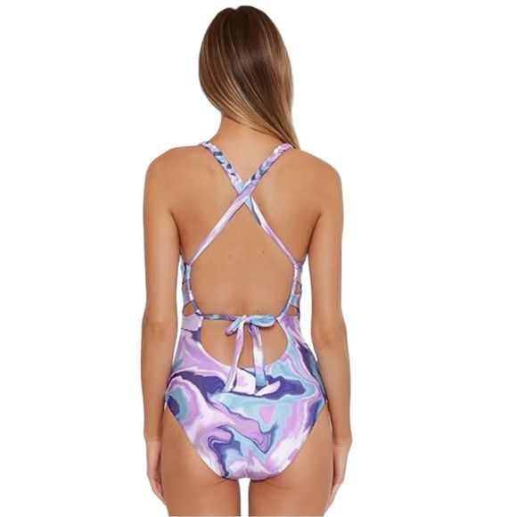 ☀️☀️☀️ BECCA by Rebecca Virtue Blue Agate Skyler Braided Plunge One Piece size M - Picture 4 of 10